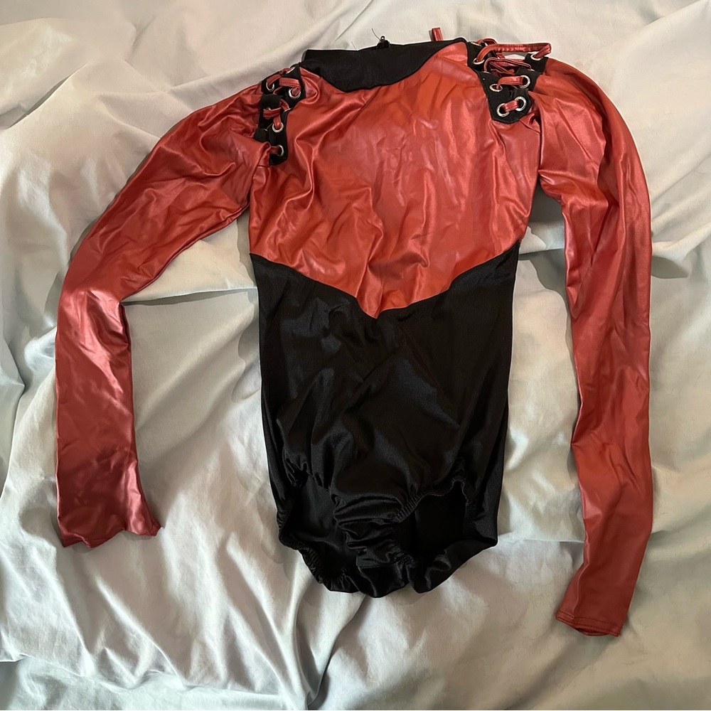 Kelle Dance costume Adult size S Black rust color Long sleeves Leotard lace ties